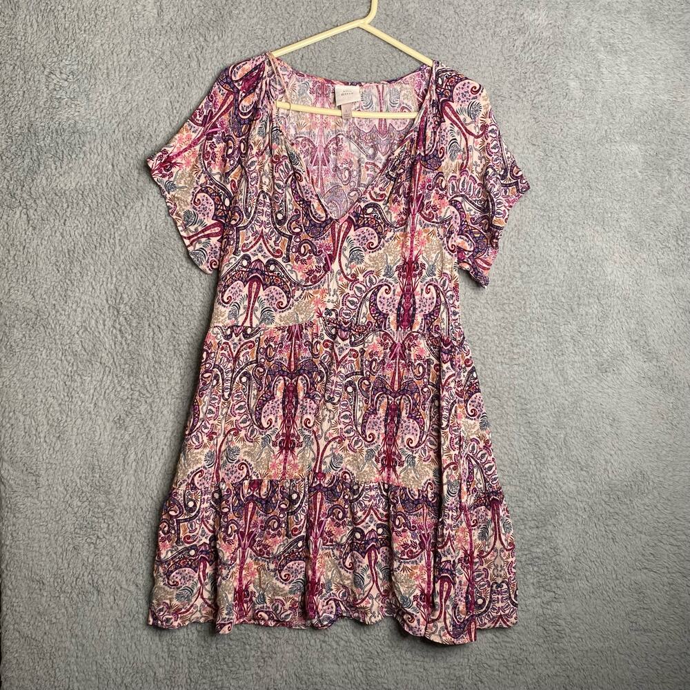 Knox Rose womens mini flowy boho dress colorful cottagecore peasant summer Large